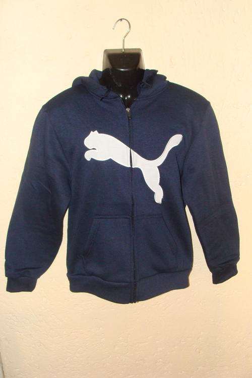 Unisex Winter Puma Inner Fleece Long Sleeve Hoodies Navy Blue X Large