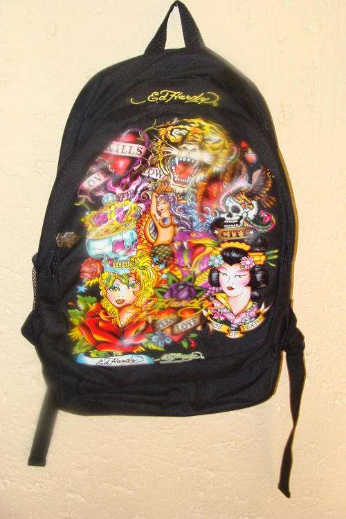 Authentic Ed Hardy Bruce All Over Print Back Pack 3 Column
