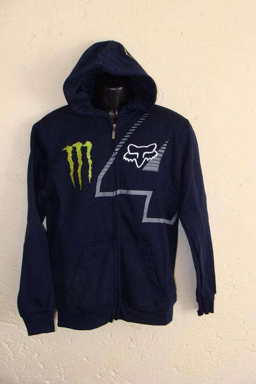 Mens Monster Hoodie Large No Zip Down Navy Blue