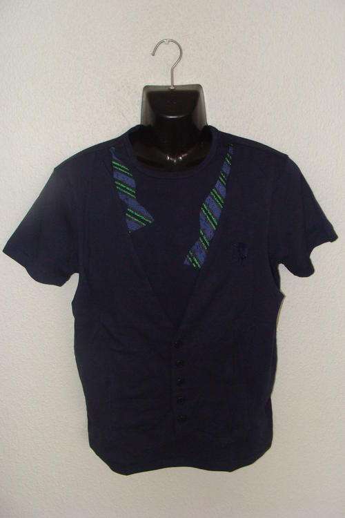 Mens Diesel T Shirt with affixed waist coat Medium Small Cut Navy Blue