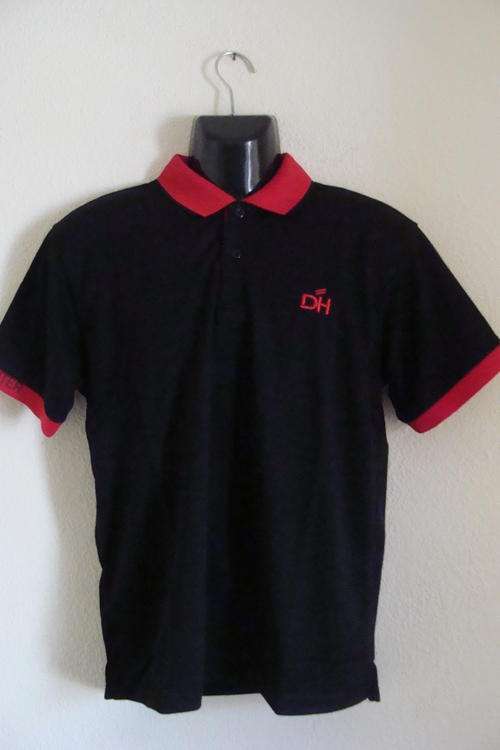 Mens DH Golf T Shirt Double Collar Large - Black
