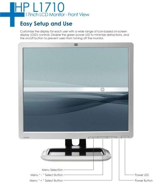 HP L1710 HP 17 L1710 LCD Monitor, Active Matrix, TFT, Black/Silver