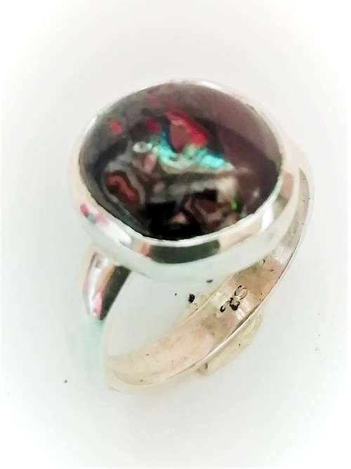 Silver Boulder opal ring