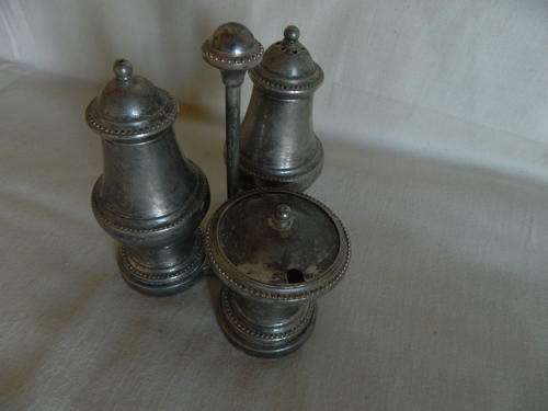 Pewter ??????????? salt pepper and mustard pot