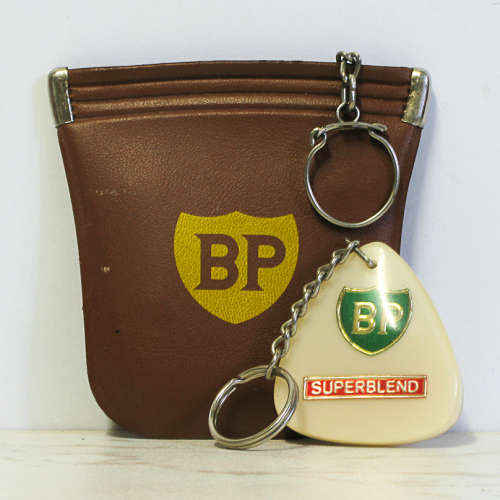 VINTAGE RETRO BP RESIN AND ARTIFICIAL LEATHER KEYRINGS 1970's