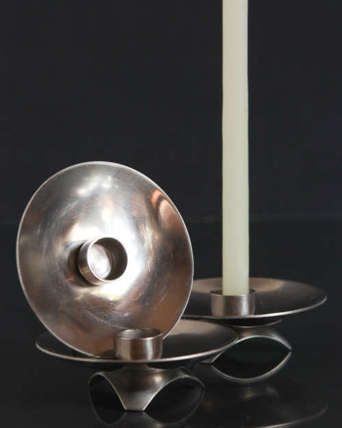 1 LOT OF 3 VINTAGE STAINLESS STEEL LUNDTOFTE DENMARK NO. 2668 CANDLE HOLDERS