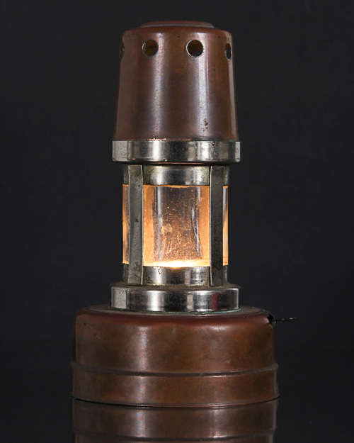 MINIATURE COPPER, CHROME, TIN LANTERN WITH GLASS LAMP HOUSING - MADE IN JAPAN