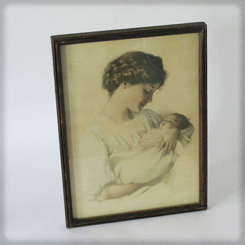 VINTAGE FRAMED PRINT OF MOTHER AND BABY