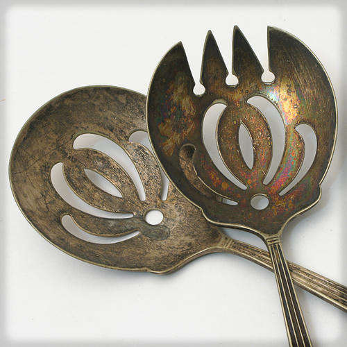 VINTAGE USED TARNISHED SALAD SET EPNS BERKELEY