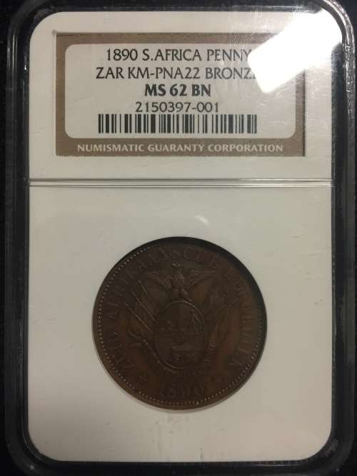 ZAR 1890 1 Penny NGC MS62BN Pattern