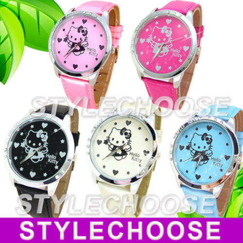 Hello Kitty Kids Lady Girl Angel White Crystal Watch ST4
