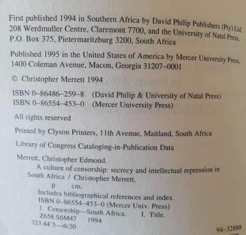 A Culture of Censorship - Christopher Merrett