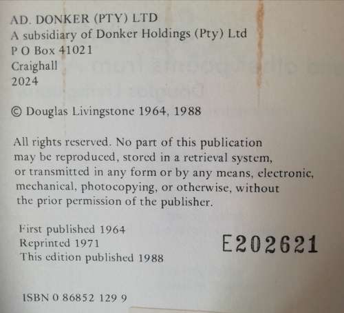 SJAMBOK and other poems from Afrika - Douglas Livingstone