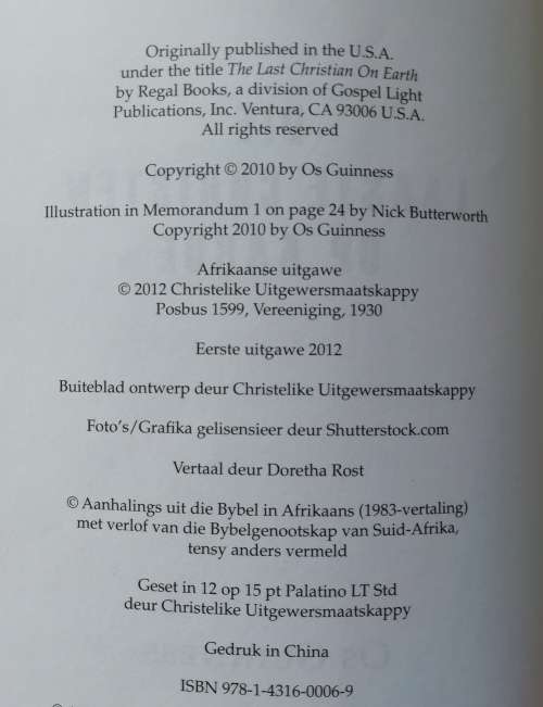 Die laaste Christen op aarde / Os Guinness