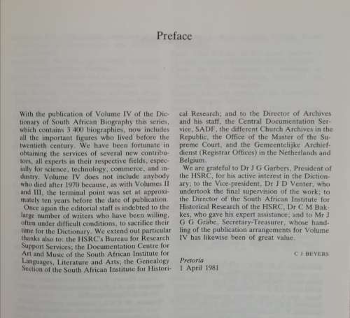 DICTIONARY OF SOUTH AFRICAN BIOGRAPHY Vol IV