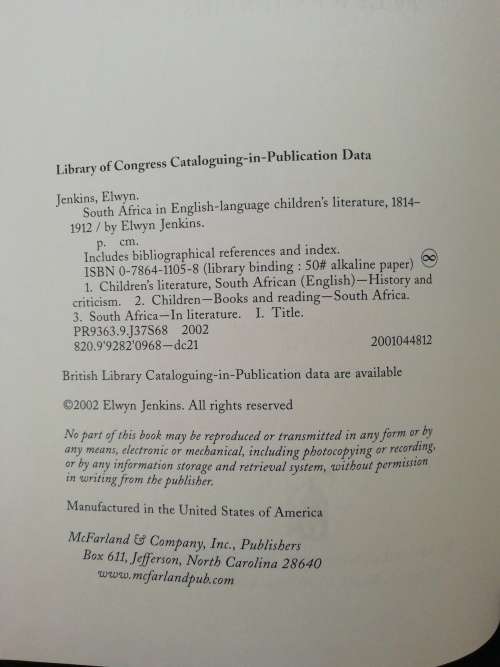 South Africa in English-Language Children`s Literature 1814-1912 / Elwyn Jenkins