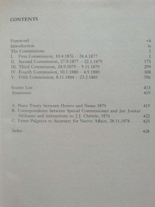 The Commissions of W C Palgrave, Special Emissary to South West Africa 1876-1885 (V.R.S. 2nd Series)