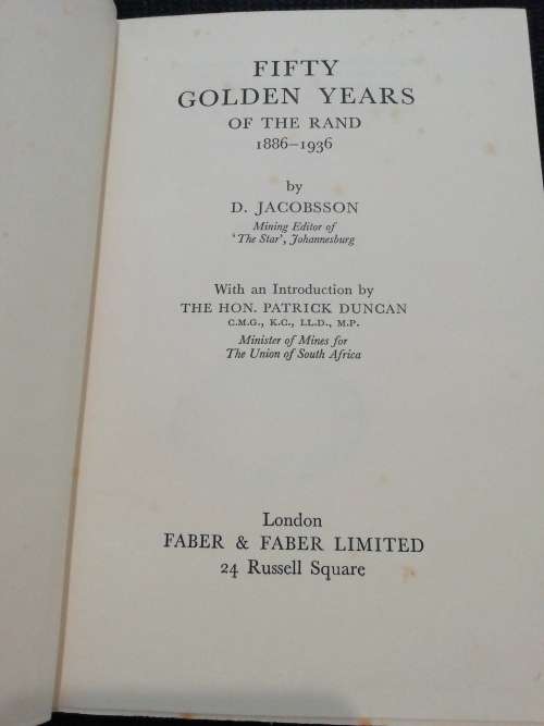Fifty Golden Years of the Rand 1886 to 1936  /  D. Jacobsson