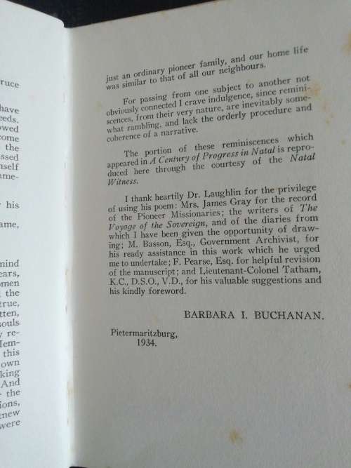 PIONEER DAYS IN NATAL  / Barbara Buchanan