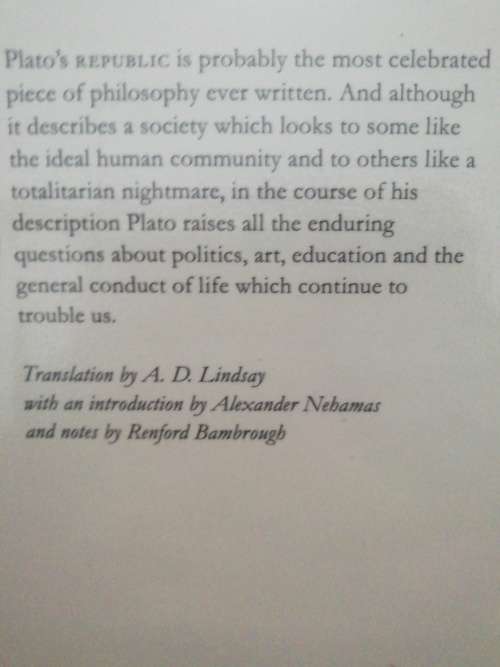 PLATO THE REPUBLIC /  Translation by A. D. Lindsay