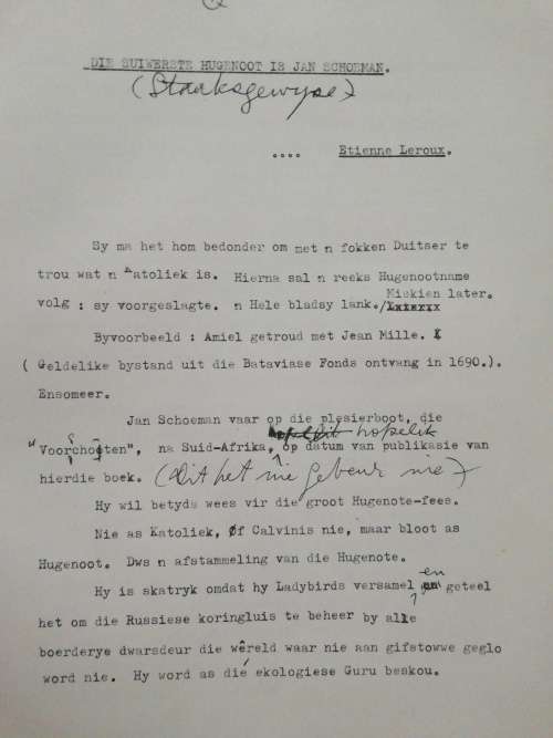 Die suiwerste hugenoot is Jan Schoeman / Etienne Leroux