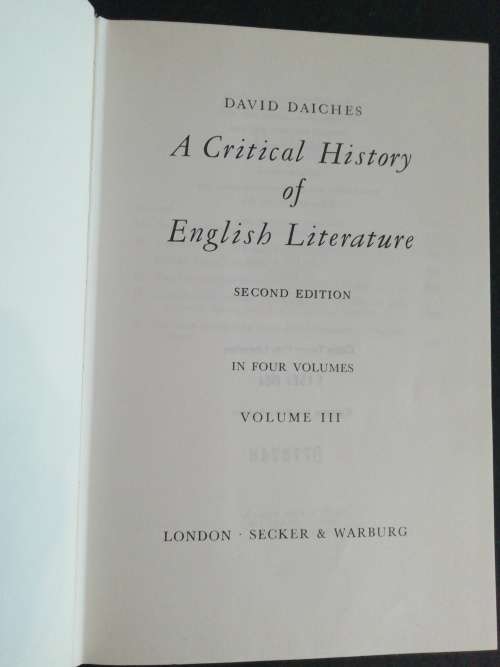 A Critical History of English Literature  /   David Daiches (Volume 3)
