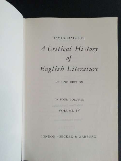A Critical History of English Literature  /   David Daiches (Volume 4)