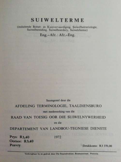 Suiwelterme - Dairy Terms Eng./Afrik. Afrik./Eng. Published by Departement van Nasionale Opvoeding,