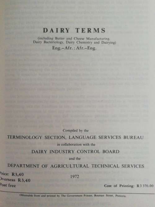 Suiwelterme - Dairy Terms Eng./Afrik. Afrik./Eng. Published by Departement van Nasionale Opvoeding,