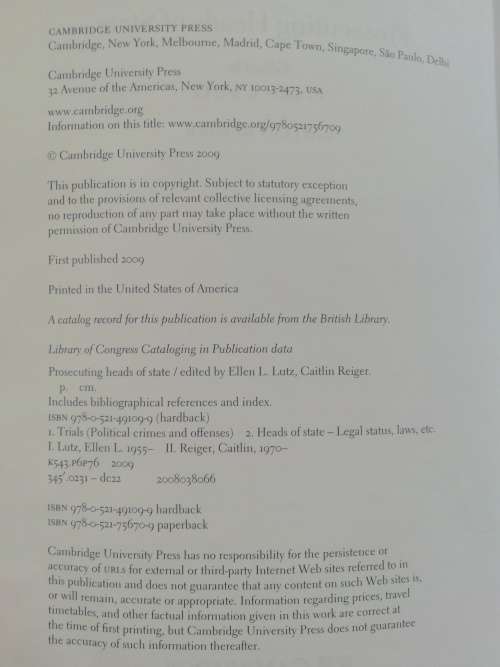 Prosecuting Heads of State Edited by Ellen L. Lutz & Caitlin Reiger