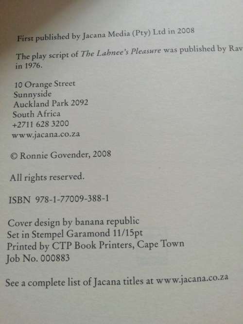 The Lahnee`s Pleasure / Ronnie Govender
