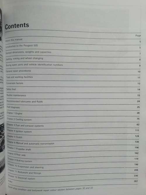 PEUGEOT 505 (4-cyl, petrol) / Haynes Repair Manual
