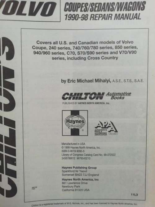 VOLVO: Coupes/Sedans/Wagons 1990-98 / Chilton Published by Haynes