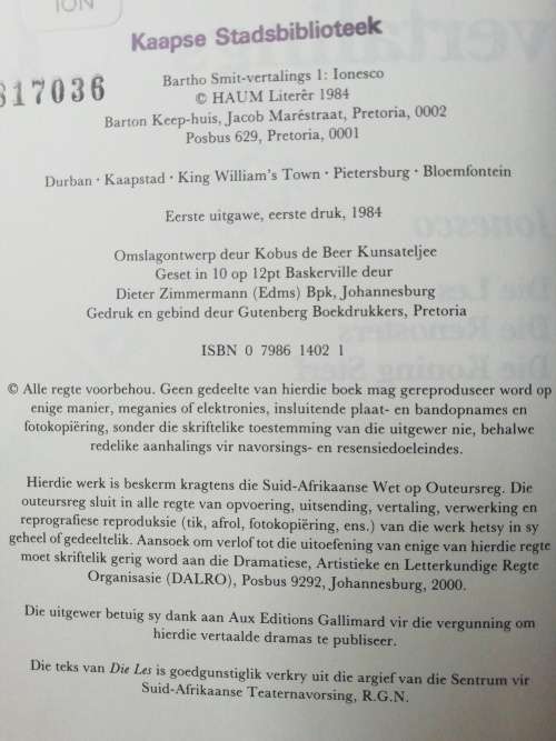Bartho Smit - vertellings 1 : Ionesco