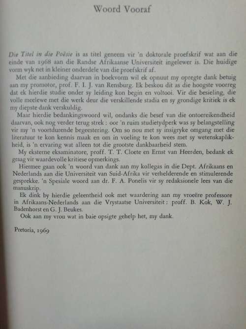 DIE TITEL IN DIE POESIE / PIROW BEKKER