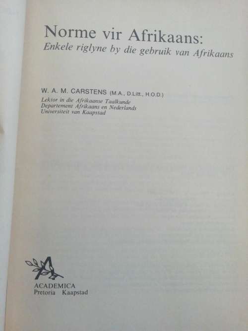 NORME VIR AFRIKAANS / W. A. M. CARSTENS