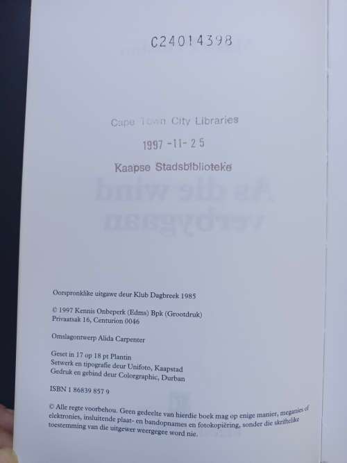 As die wind verbygaan / Mara Prinsloo