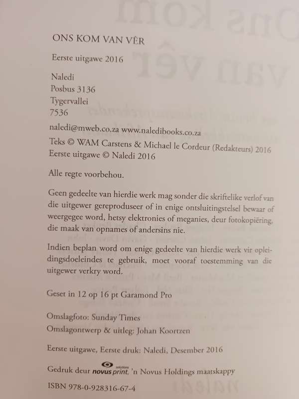 Ons kom van ver / WAM Carstens & Michael Le Cordeur