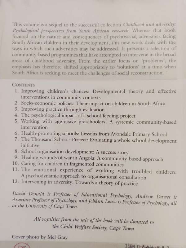 Addressing Childhood Adversity Edited by David Donald, Andrew Dawes & Johann Louw
