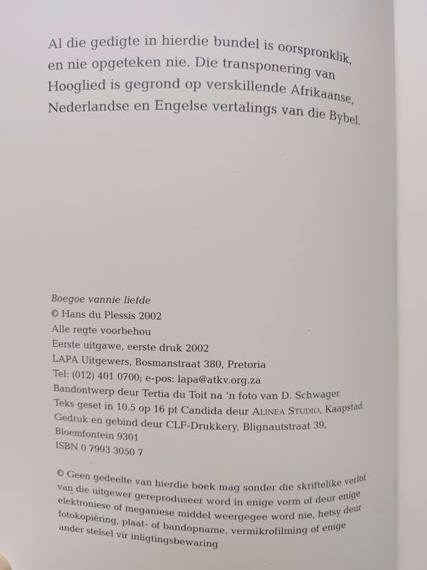 Boegoe vannie liefde / Hans du Plessis