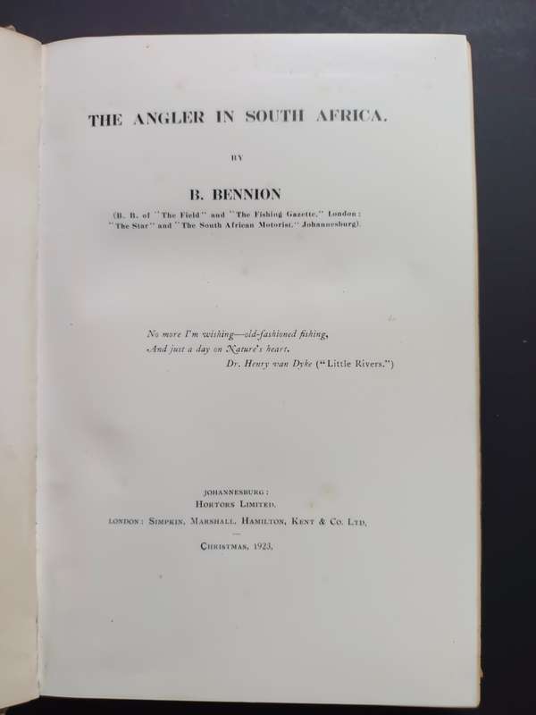 THE ANGLER in SOUTH AFRICA / B. Bennion (1923)