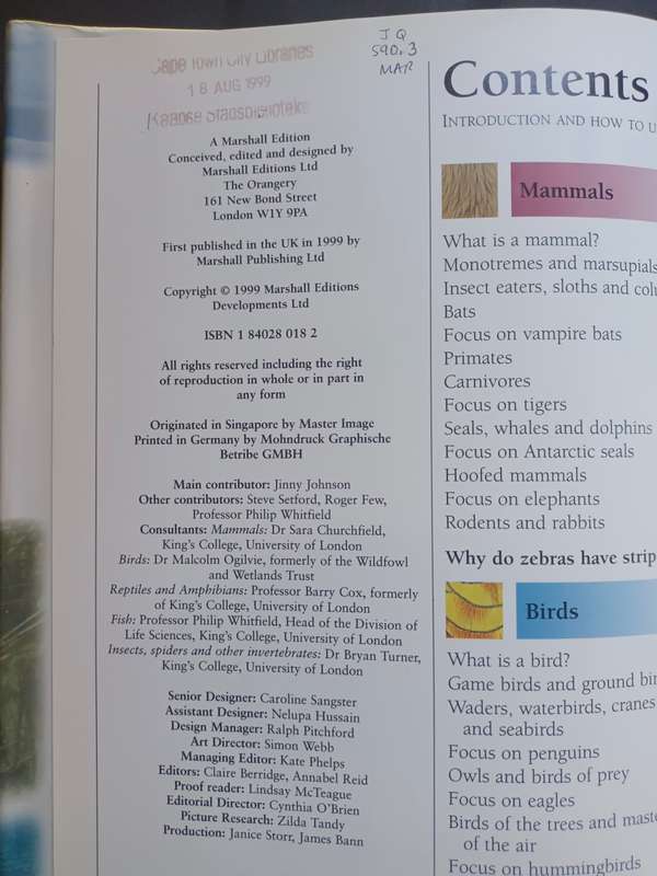 The Marshall Children`s Animal Encyclopedia / Consultant: Prof. Philip Whitfield