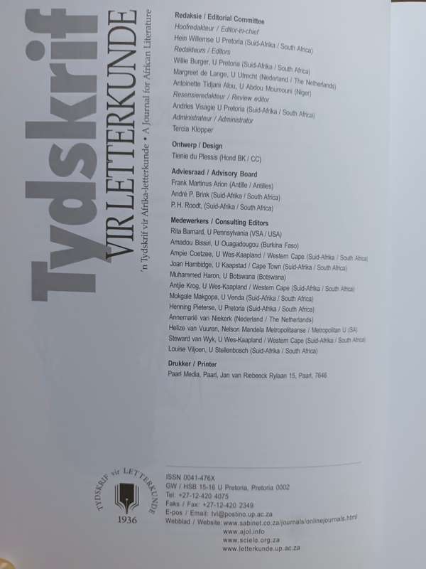 Tydskrif vir Letterkunde - 51 (2) 2014  Vierde reeks