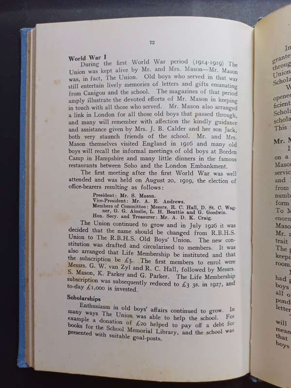 THE HISTORY OF THE RONDEBOSCH BOYS HIGH SCHOOL 1897-1947 /  D.E. CORNELL (Signed)