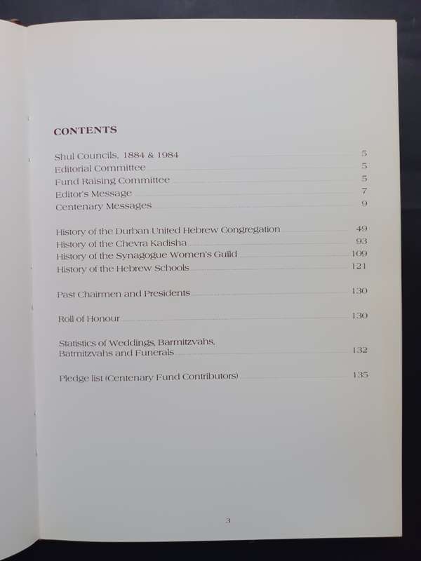 The Durban United Hebrew Congregation Centenary 1884-1984