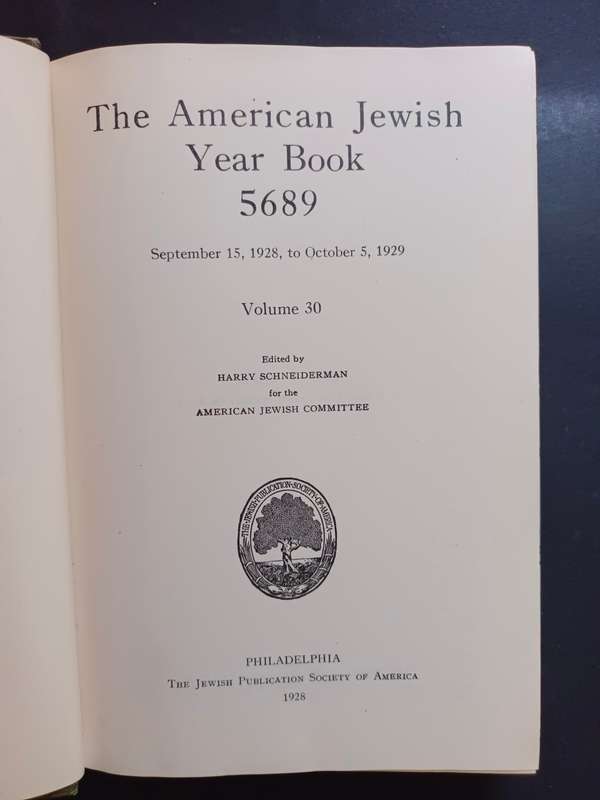 The American Jewish Year Book 5689, September 15, 1928 to October 5, 1929  Schneiderman, Harry
