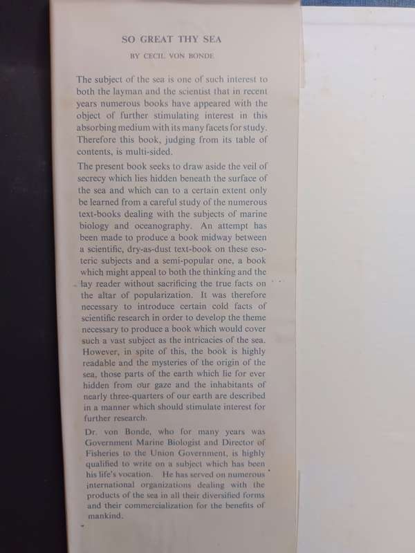 So Great Thy Sea ( A study of the oceans) By: Von Bonde, Cecil
