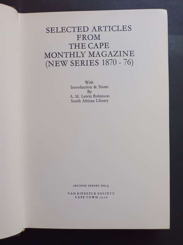 Selected Articles from The Cape Monthly Magazine 1870-76  / Second series No. 9