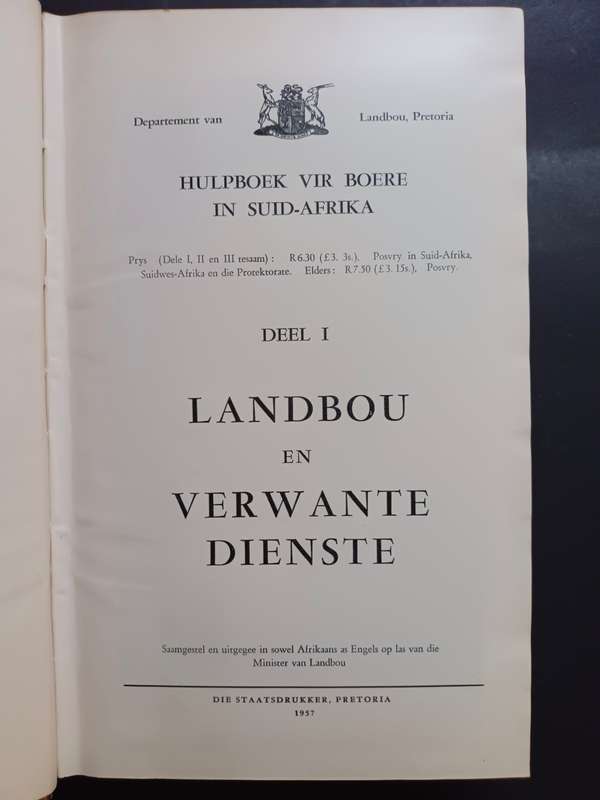 Hulpboek vir Boere in Suid-Afrika Deel I tot III  Published by Staatsdrukker, Pretoria, 1957