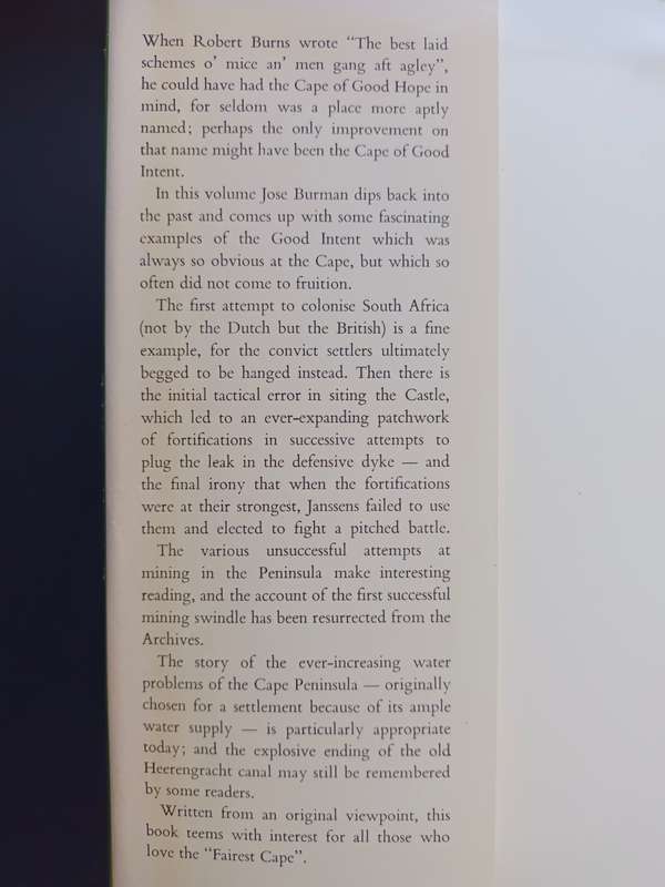 The Cape of Good Intent / Jose Burman (1st Published 1969)